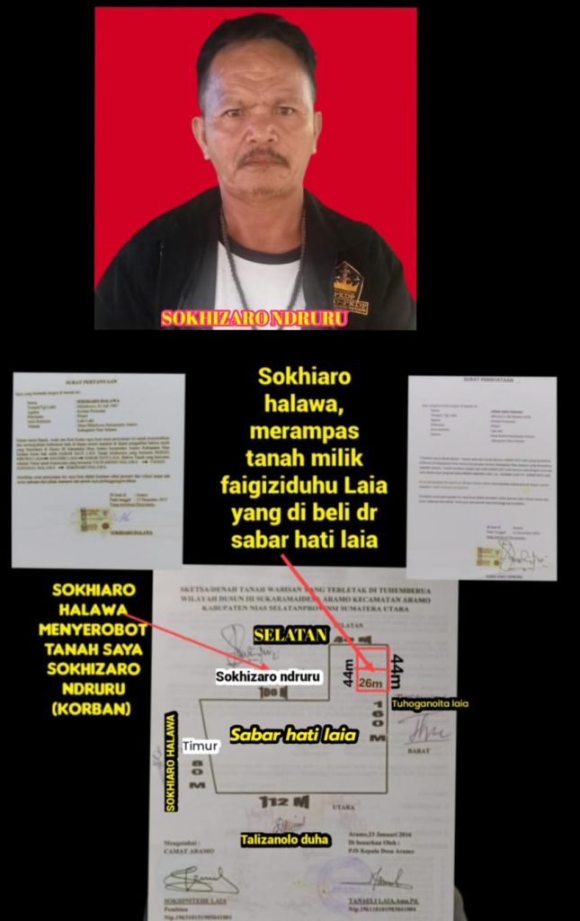 Mafia tanah di kecamatan Aramo di duga : Sokhiaro halawa dan Afri laia.