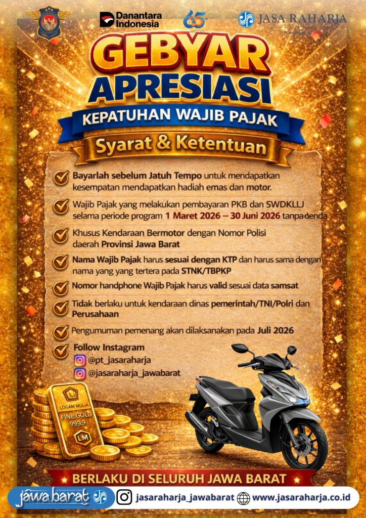 Jasa Raharja Hadirkan Gebyar Apresiasi Wajib Pajak, Bayar PKB Tepat Waktu Berpeluang Raih Emas dan Motor