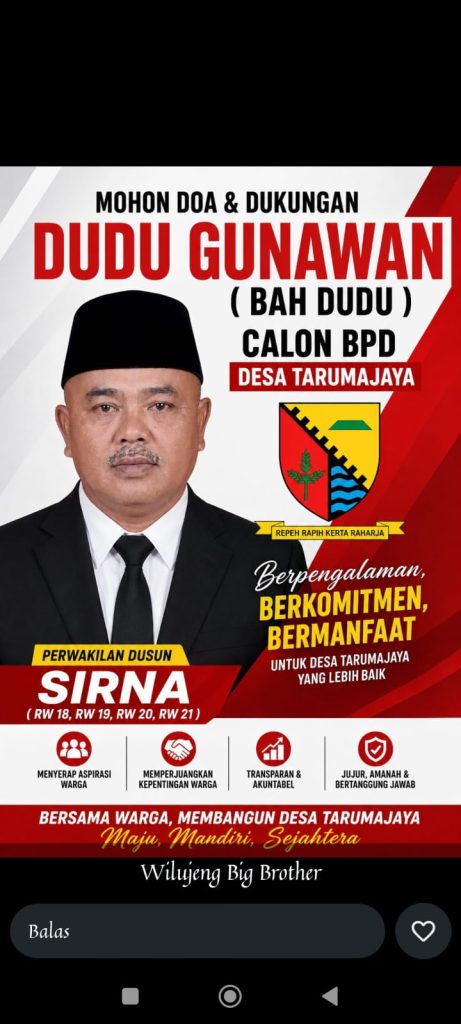 “Versi” Bah Dudu Maju Jadi Calon BPD Tarumajaya: 3B Jadi Kunci Bangun Dusun Sirna Maju, Mandiri, Sejahtera