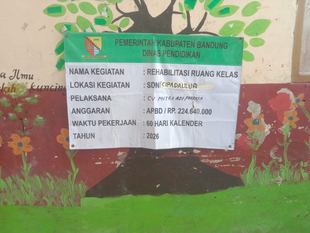 Diduga Asal-asalan, Rehab SDN Cipadaulun Anggaran Rp224 Juta Disorot: Pelaksana Tak Ada, Papan Proyek Bekas
