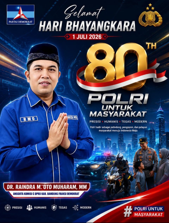 Anggota DPRD Kab. Bandung Fraksi Demokrat Dr. Raindra M. Oto Muharam Apresiasi Polri di HUT Bhayangkara ke-80: “Polri untuk Masyarakat”
