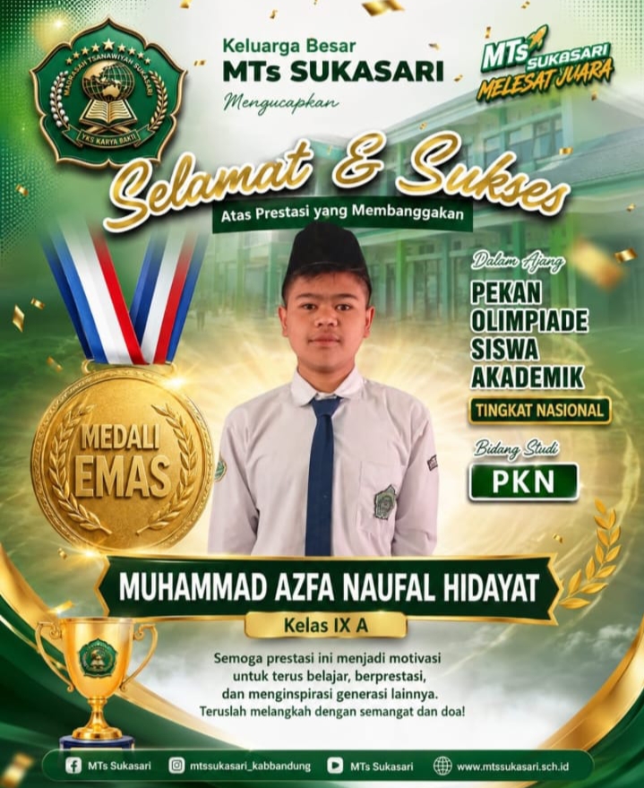 BANGGA! Siswa MTs Sukasari Raih Medali Emas PKN Tingkat Nasional, Kang Uden: Prestasi Ini Inspirasi Generasi Muda